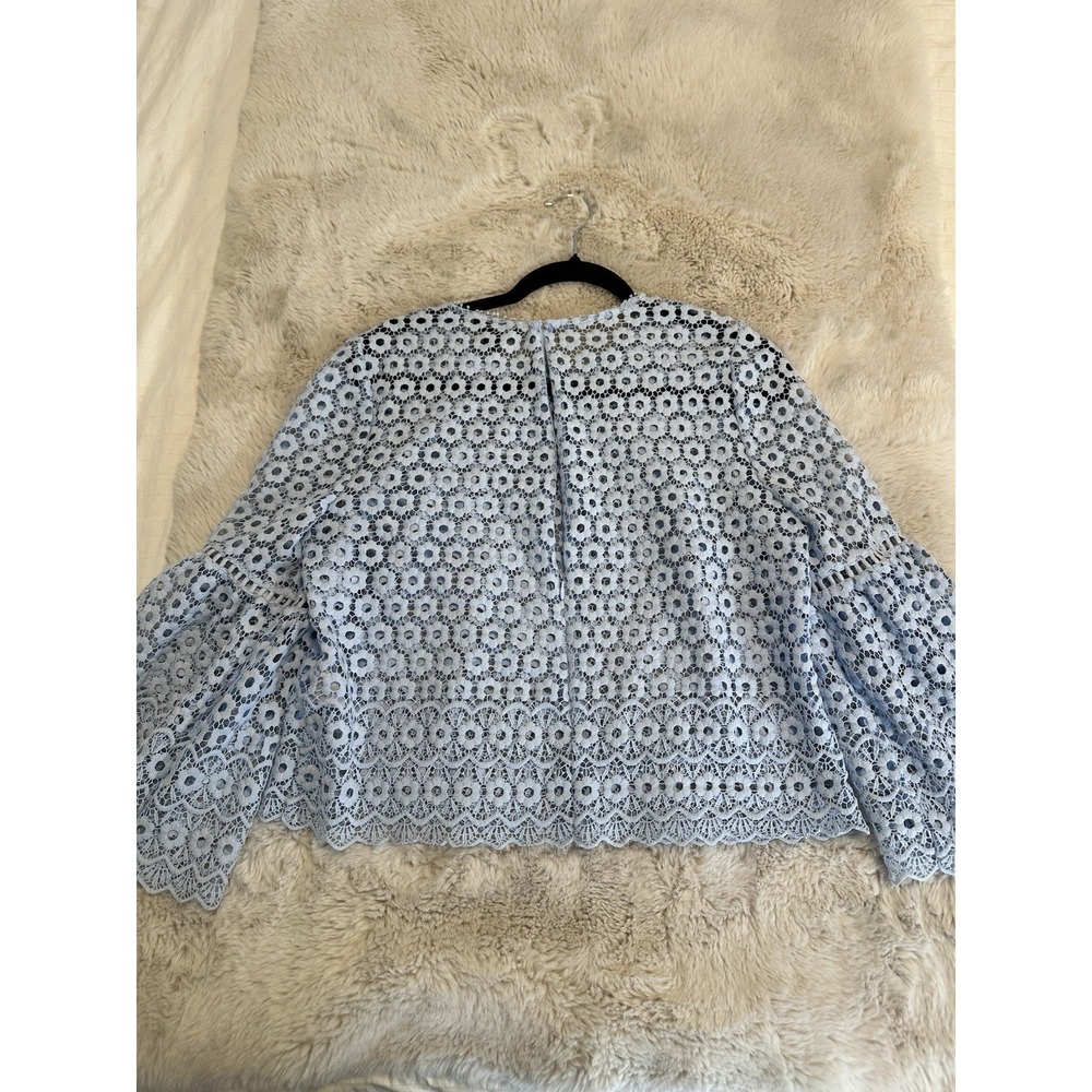 J Crew Daisy‎ Lace Bell Sleeve Top Sz 10  Blue - Picture 2 of 16